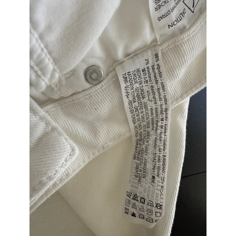 Zara Flare Jeans Womens Size 4 White Rear Split Hem Stretch‎ Denim